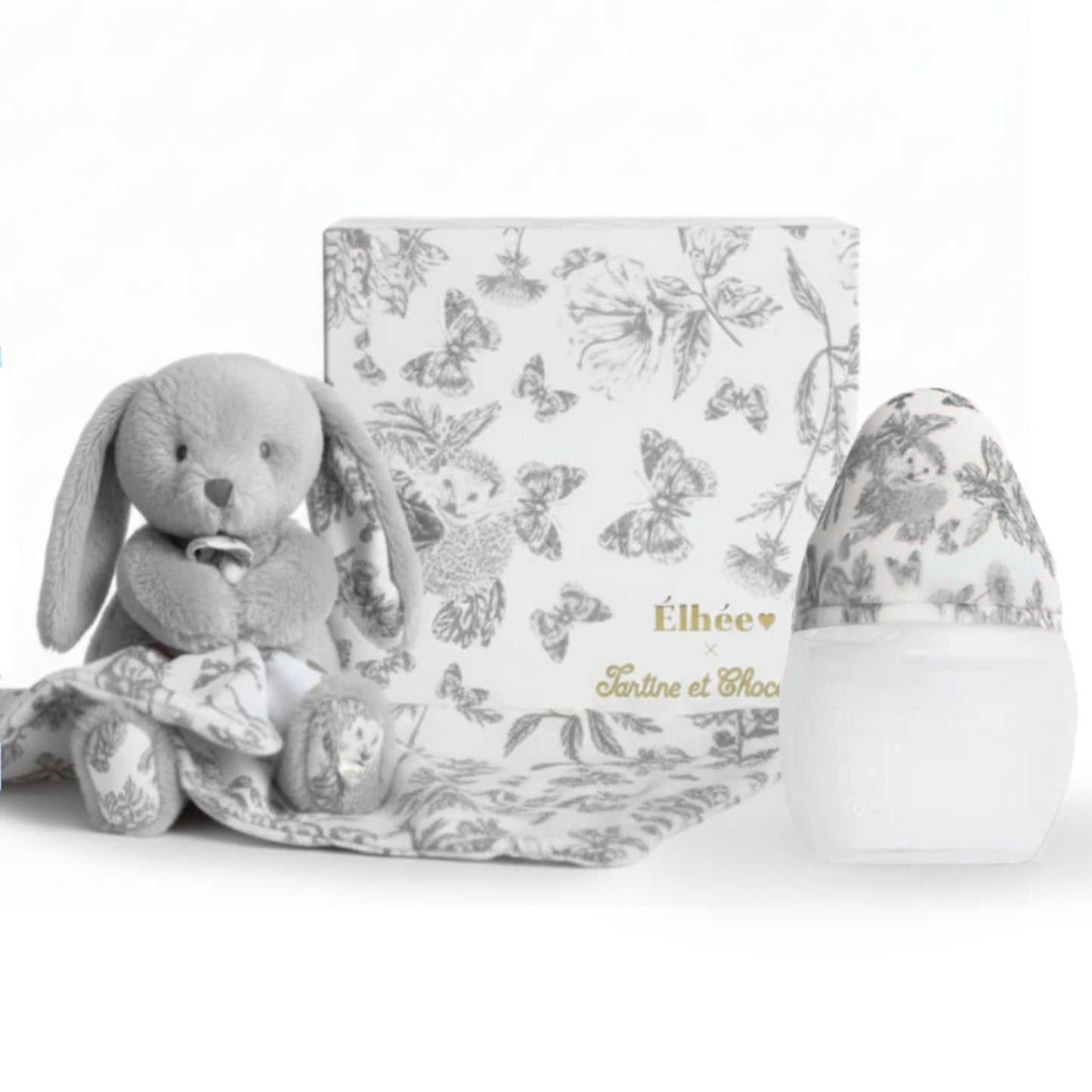 Baby Bottle + Lovey Gift Set | Tartine et Chocolat "Toile de Jouy" Gray