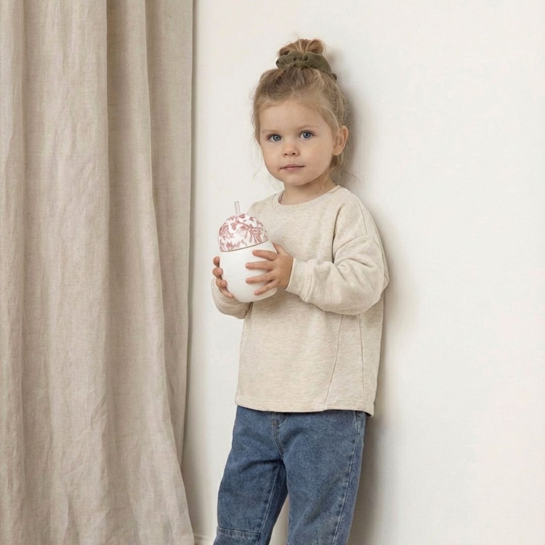 Weighted straw cup 8 oz | "Toile de Jouy" Terracotta 9m+