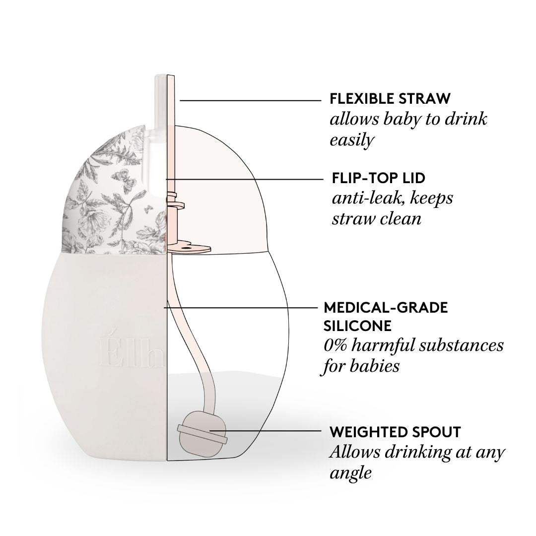 Weighted straw cup 8 oz | "Toile de Jouy" Gray 9m+