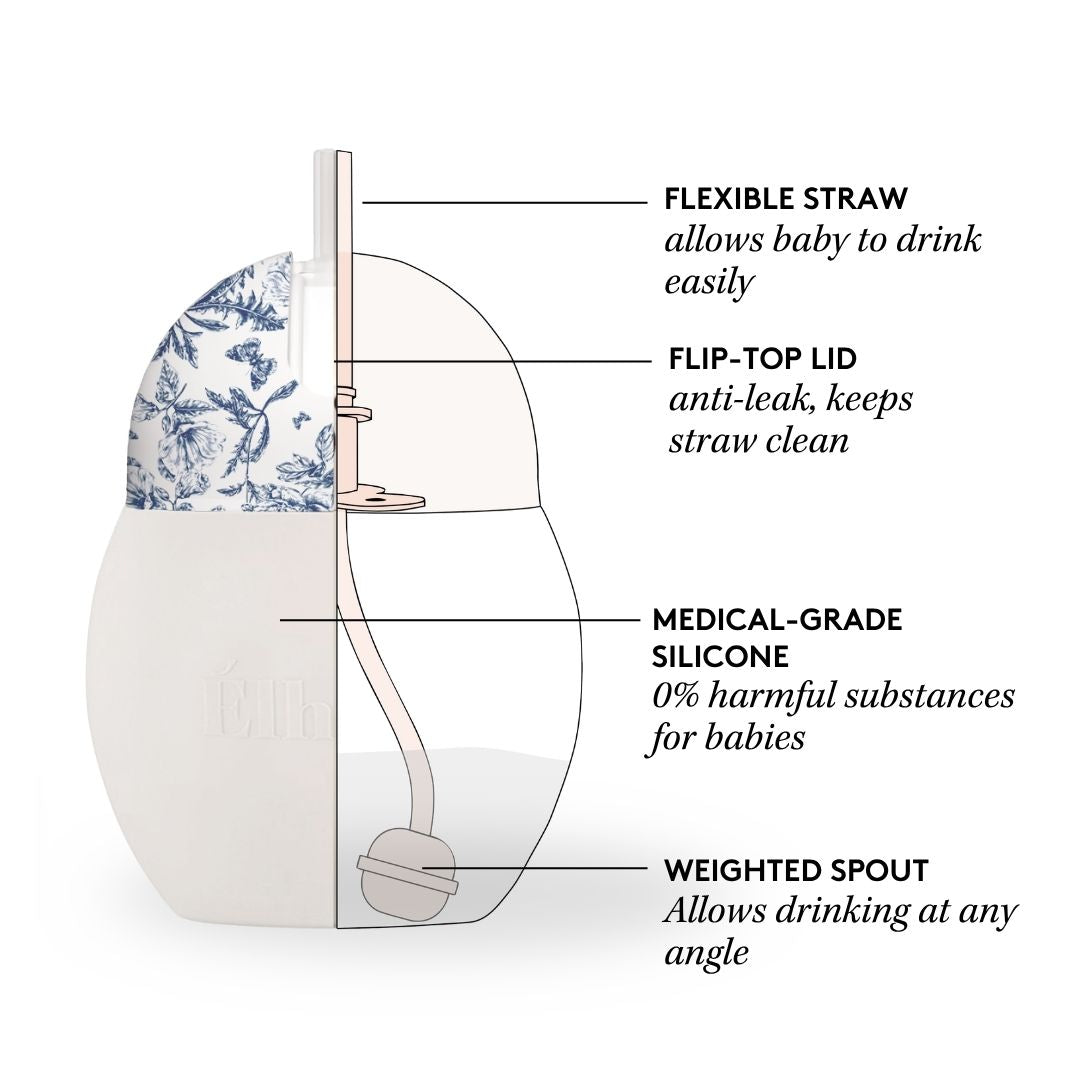 Weighted straw cup 8 oz | "Toile de Jouy" Blue 9m+