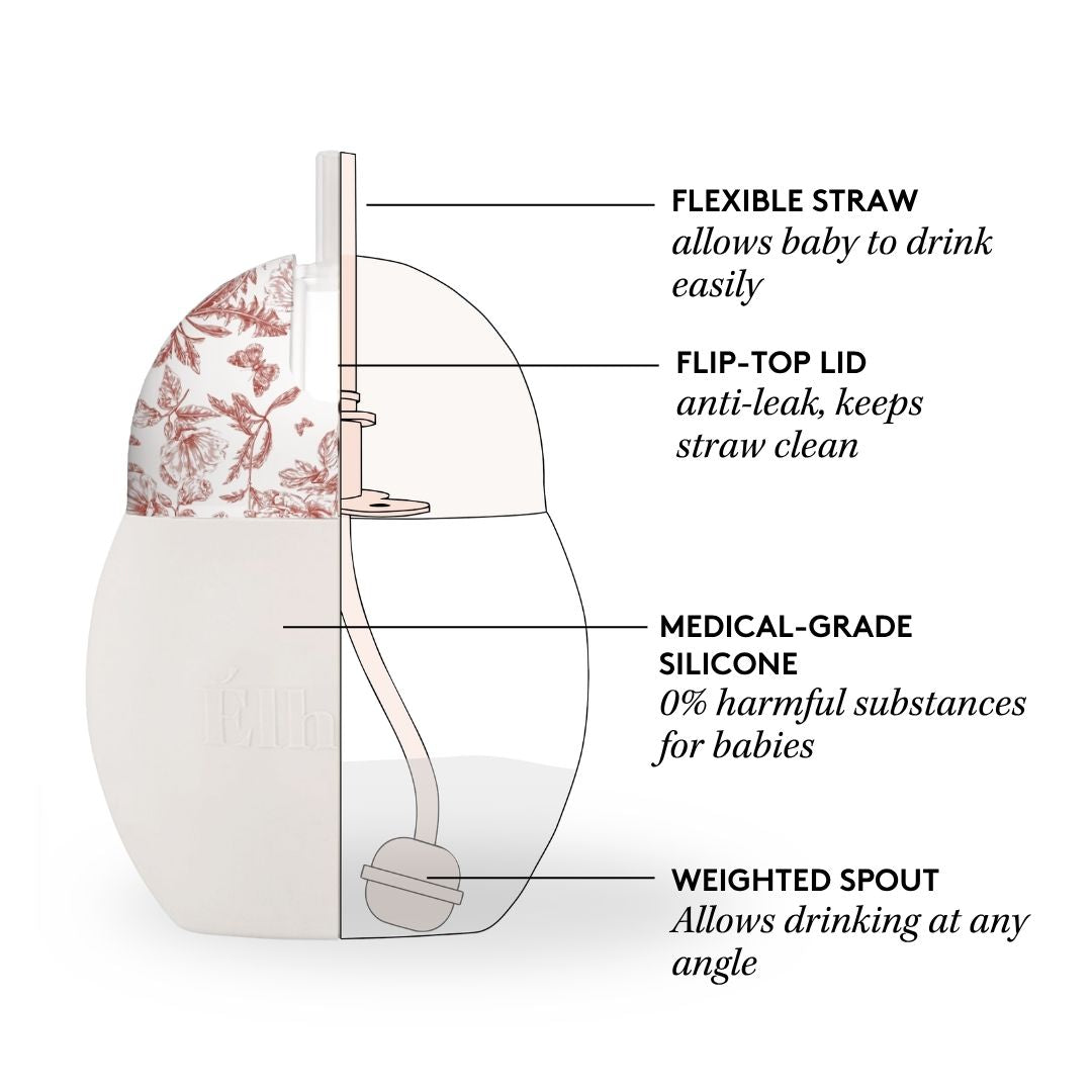 Weighted straw cup 8 oz | "Toile de Jouy" Terracotta 9m+